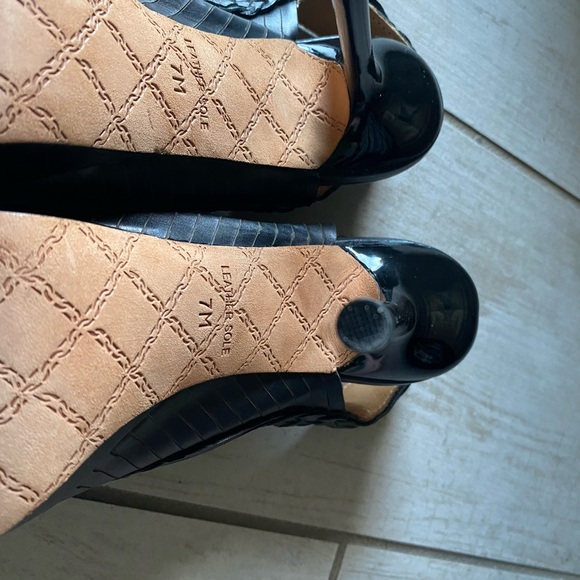 L.A.M.B. Slingback, open toe, leather stiletto size 7M black 6” heels 1” platfor - Picture 4 of 11